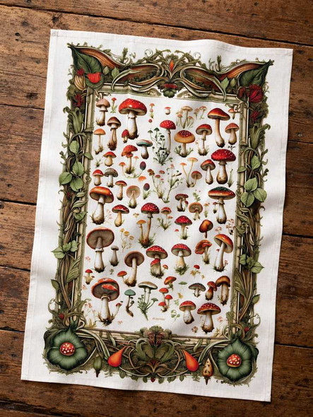  Mushroom Collage Flour Sack Tea Towel