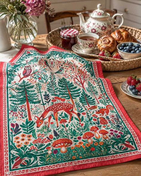  Forest Art Folk Tea Towel
