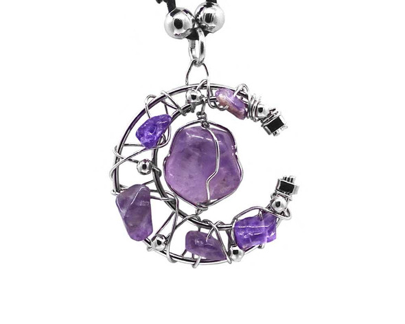  Wire Wrapped Crescent Moon Stone Pendant