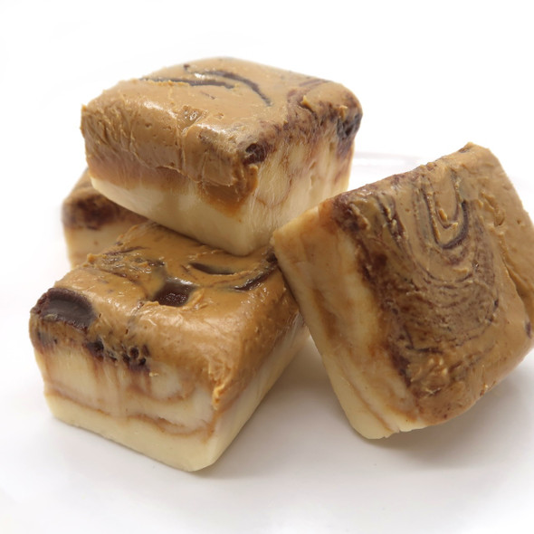 Tiger butter box with fudge.