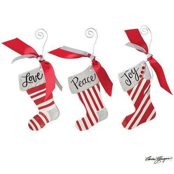 Burton & Burton White Peace Joy or Love Ceramic Stocking Ornament