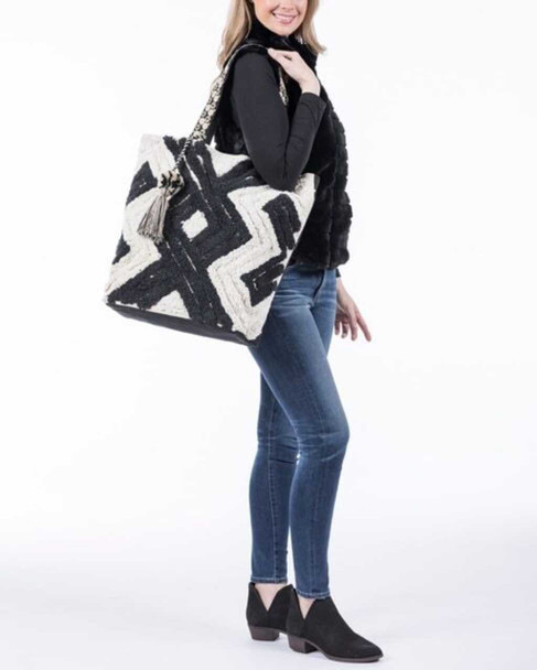 Katydid Collection Black And Cream Rope Tote with Tassel