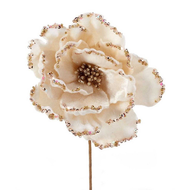 Giftcraft White Velvet Flower with Beads Spray