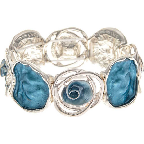 Rain Jewelry Collection Silver Blue Flower Discs Bracelet