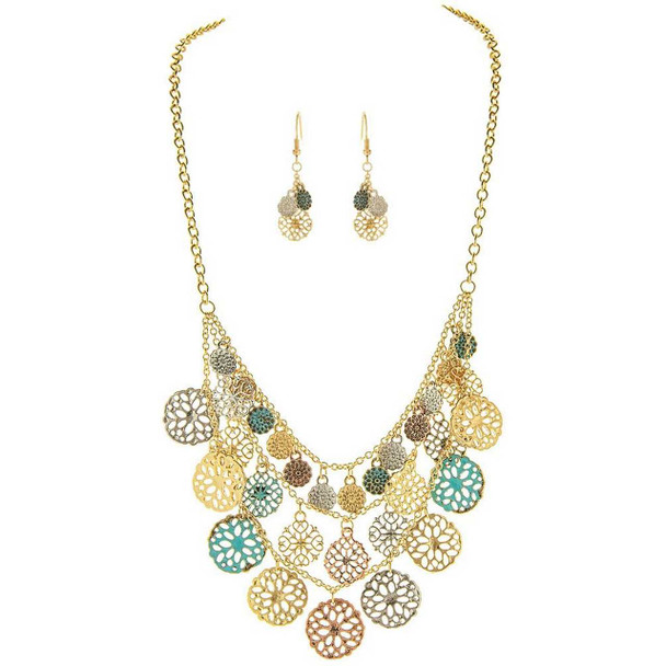 Rain Jewelry Collection Gold Patina Mix Medallion Necklace Set