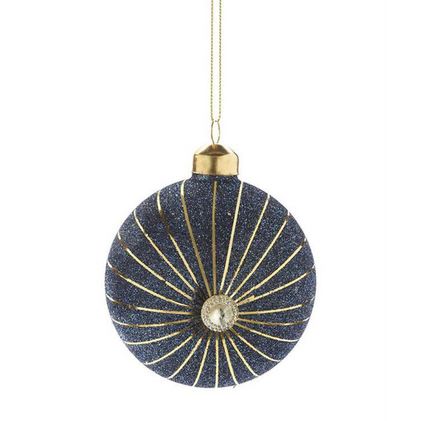 Giftcraft Glitter Ball Ornament with Gold Stripes