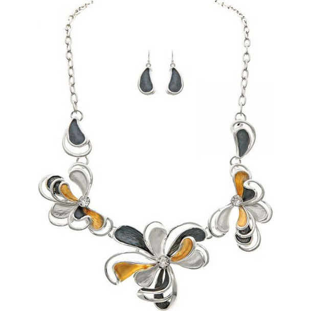 Rain Jewelry Collection Silver Gold Grey Flower Drops Necklace Set