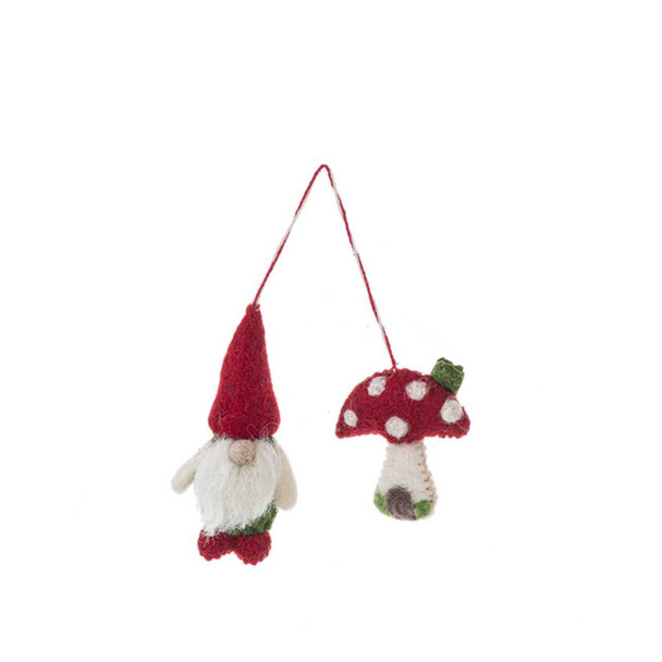Ganz Gnome and Mushroom House Felt Ornament