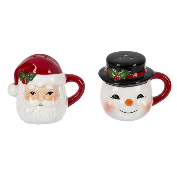 Ganz Santa and Snowman Salt and Pepper Shaker Set with Handles