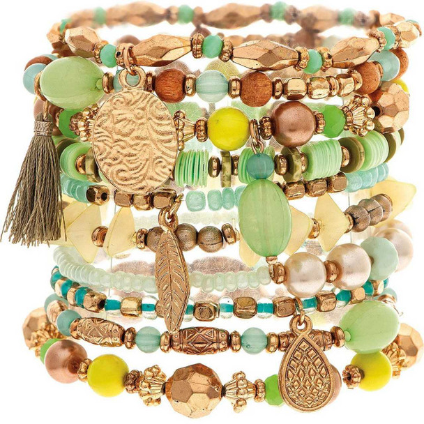 Rain Jewelry Collection Green Mixed Bead Bracelet Set