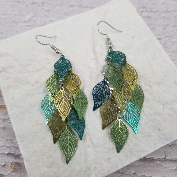 Treasure Wholesale Green and Gold Lightweight Leaves Earrings