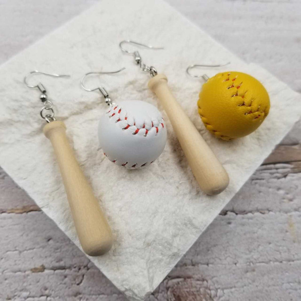 Treasure Wholesale Wood and Leather Baseball Earring