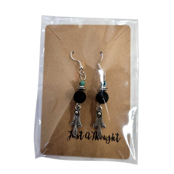 Just A Thought Jewelry Black Bead with Three Prong Charm Earring