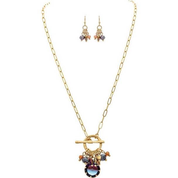 Rain Jewelry Collection Gold Purple and Blue Bicolor Gem Charm Necklace Set