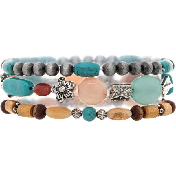 Rain Jewelry Collection Silver Blue Wood Mixed Bead 3 Bracelet Set