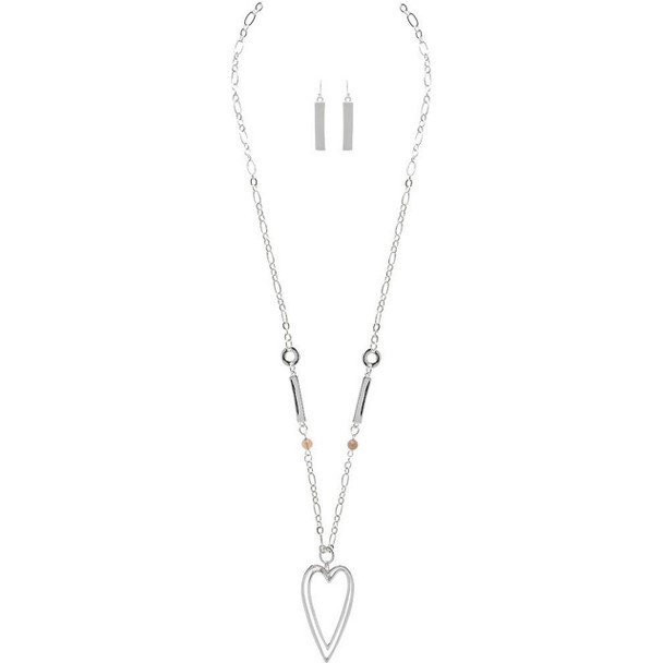 Rain Jewelry Collection Silver Long Double Hearts Necklace Set