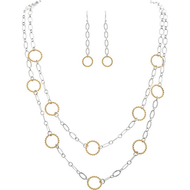 Rain Jewelry Collection Two Tone 2 Layer Circles Chain-Link Necklace Set