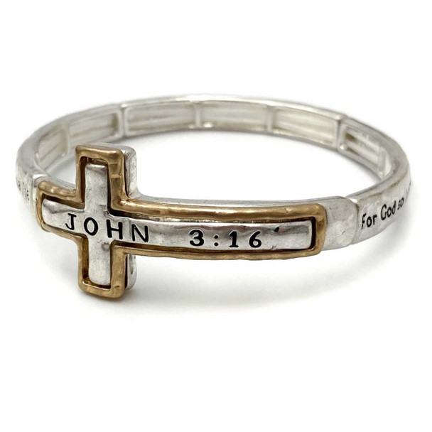 Lunar Deer Engraved Cross John 3:16 Stretch Bracelet