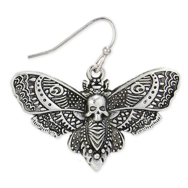  Silver Deaths Head Moth Earrings