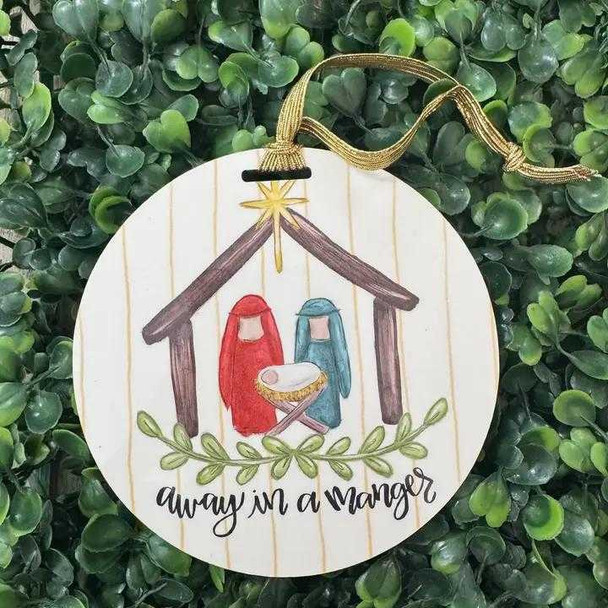  Away In A Manger Disc Shaped Christmas Ornament