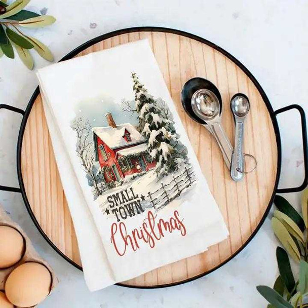 Small Town Christmas Tea Towel