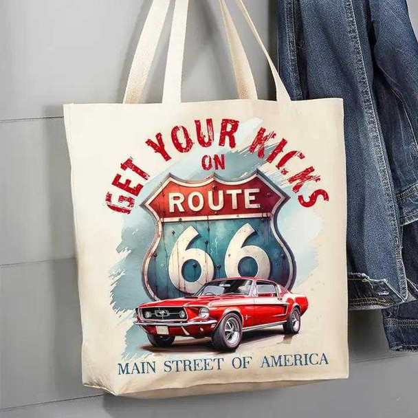  Route 66 Get Your Kicks Mustang Canvas Tote Bag