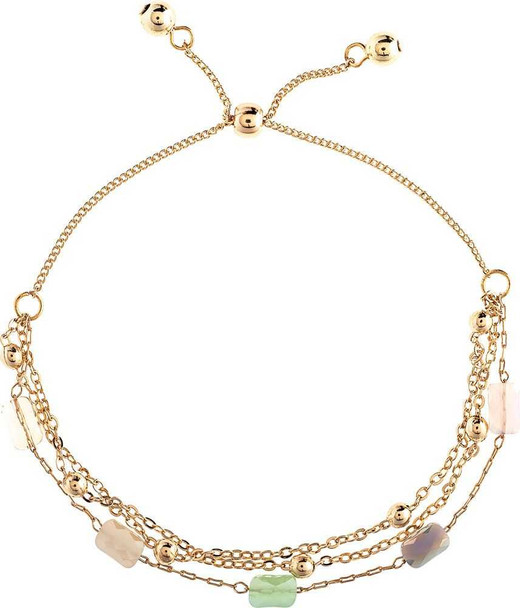  Gold Dark Multicolor Bead Chain Link Sliding Bracelet