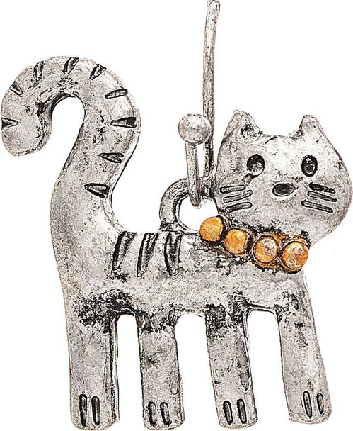 Silver Funky Engraved Cat Earring