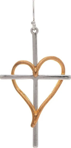  Two Tone Heart on Cross Earring