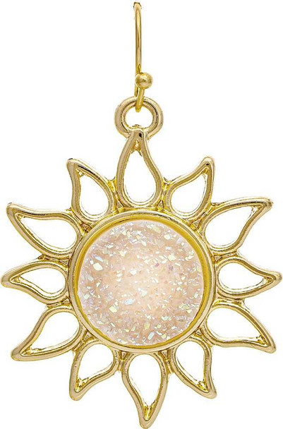 Gold White Druzy Sun Earring