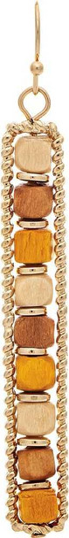 Gold Natural Wood Bead Row Earring