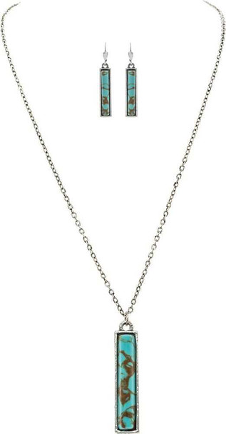  Silver Turquoise Bar Chain Necklace Set