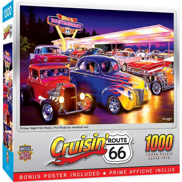 Cruisin Route 66 - Friday Night Hot Rods 1000 Piece Puzzle