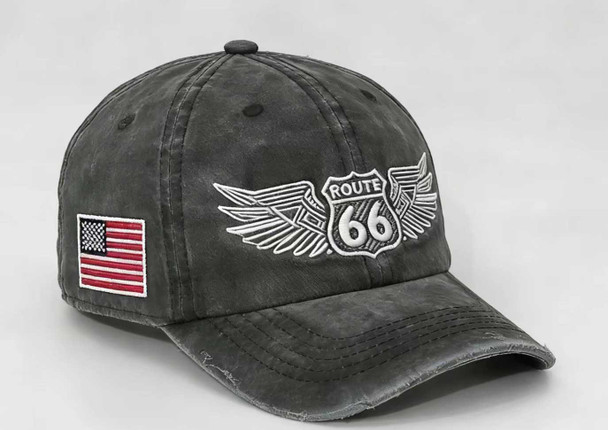  Cotton Route 66 and US Flag Baseball Hat