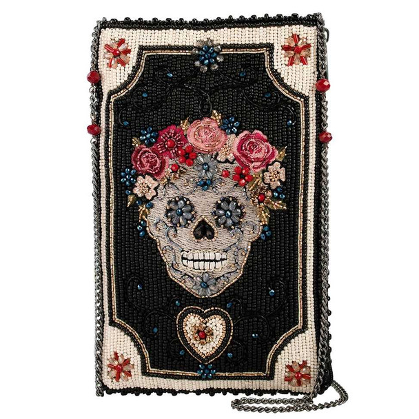  Floral Sugar Skull Black Beaded Crossbody