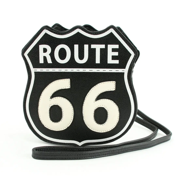 Black Route 66 Vinyl Cross Body Bag