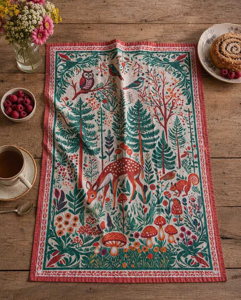 Forest Art Folk Tea Towel