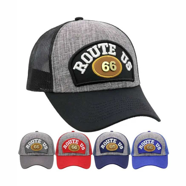  Route 66 Emblem Mesh Snap Back Trucker Hat