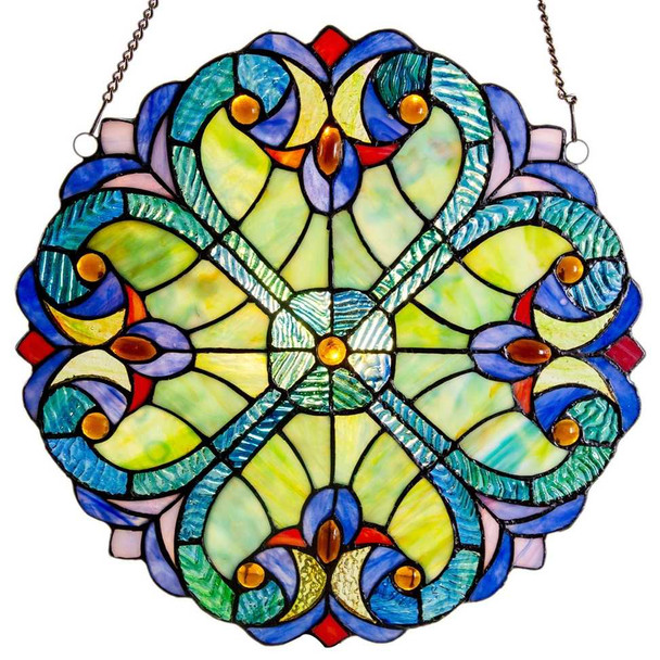  Halston Edwardian Stained Glass Window Panel