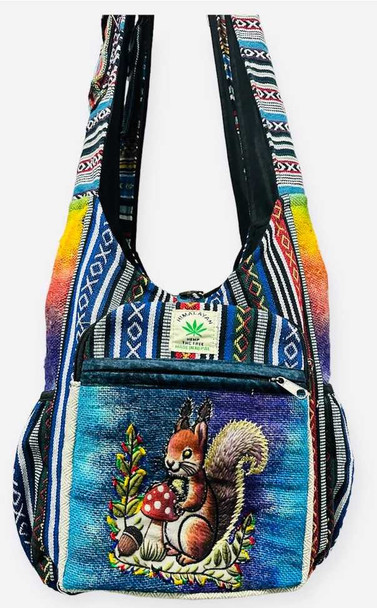 Hemp Mushroom and Squirrel Side Pocket Bag