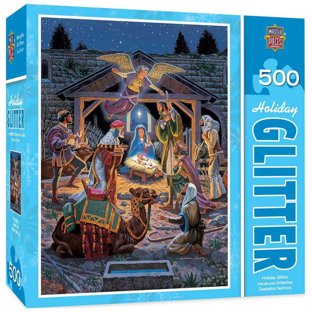 MasterPieces Holy Night Holiday Glitter Nativity Scene 500 Piece Puzzle