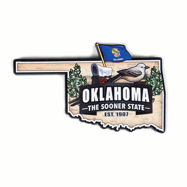 Real Time Products OK State Classic Art Wood Map Magnet