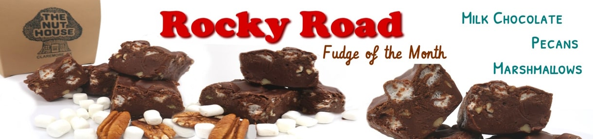 Rocky Road fudge- delicious milk chocolate, pecans and marshmallows! 