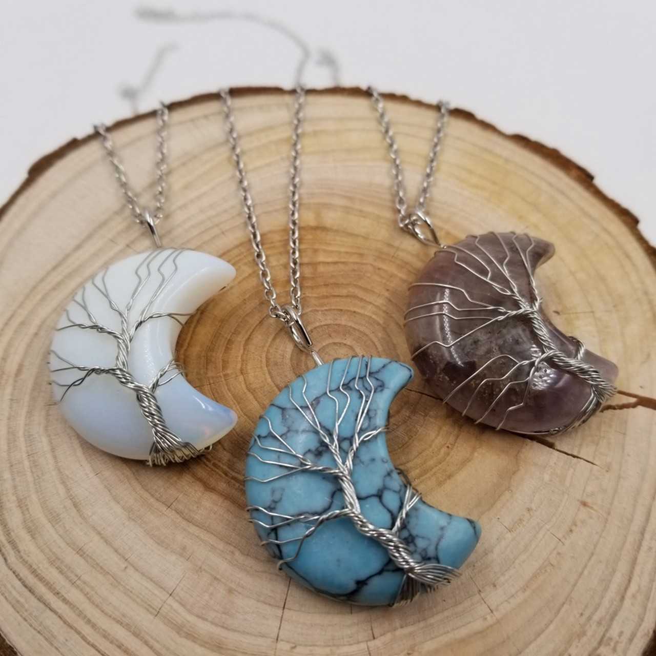 Chakra Jewelry Natural Moon Stone Life Tree Necklace