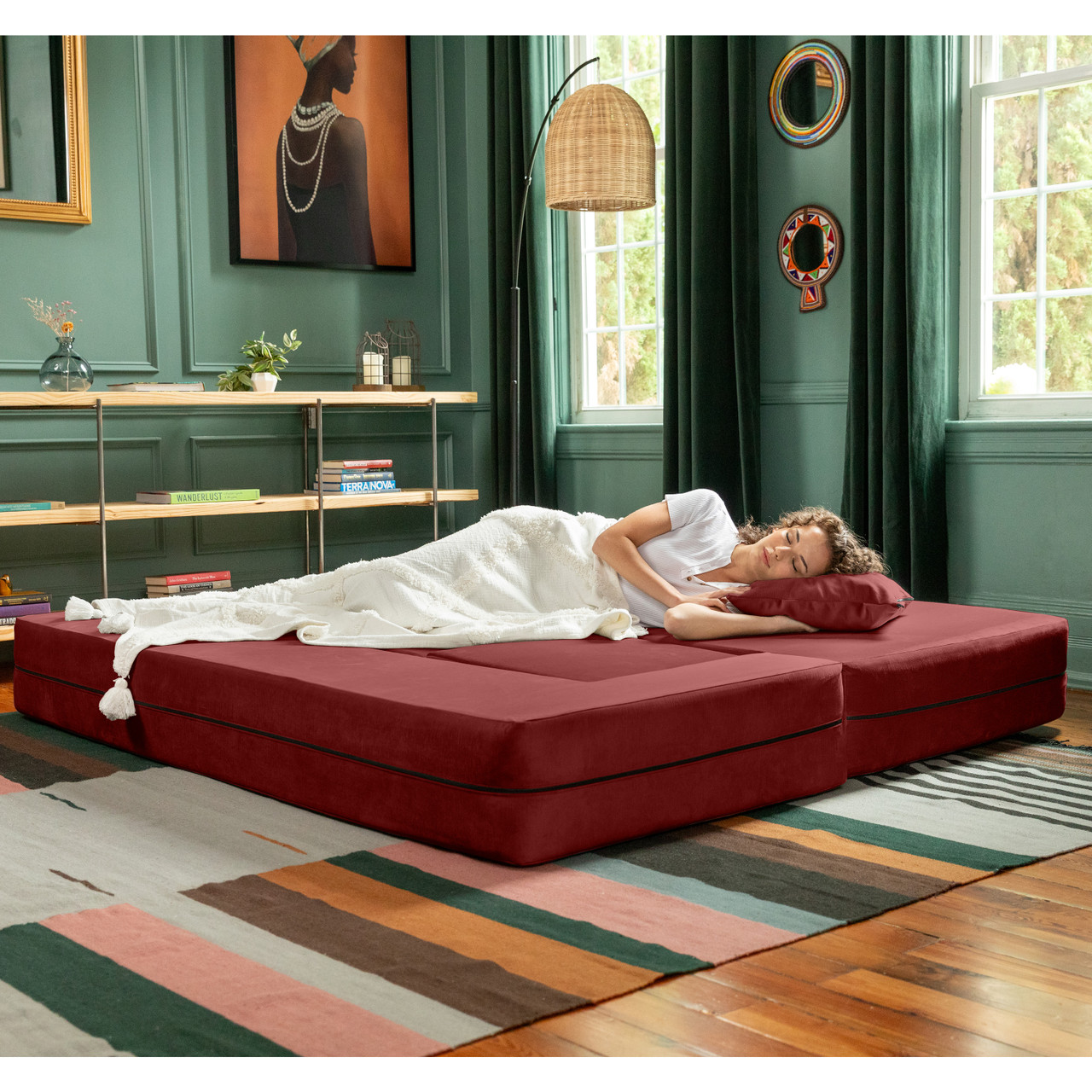 Buy Jaxx Zipline Convertible Sleeper Sofa & Three Ottomans