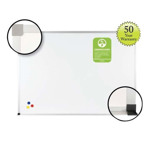 MooreCo Porcelain Steel Whiteboard with ABC Frame and Tray Shiffler