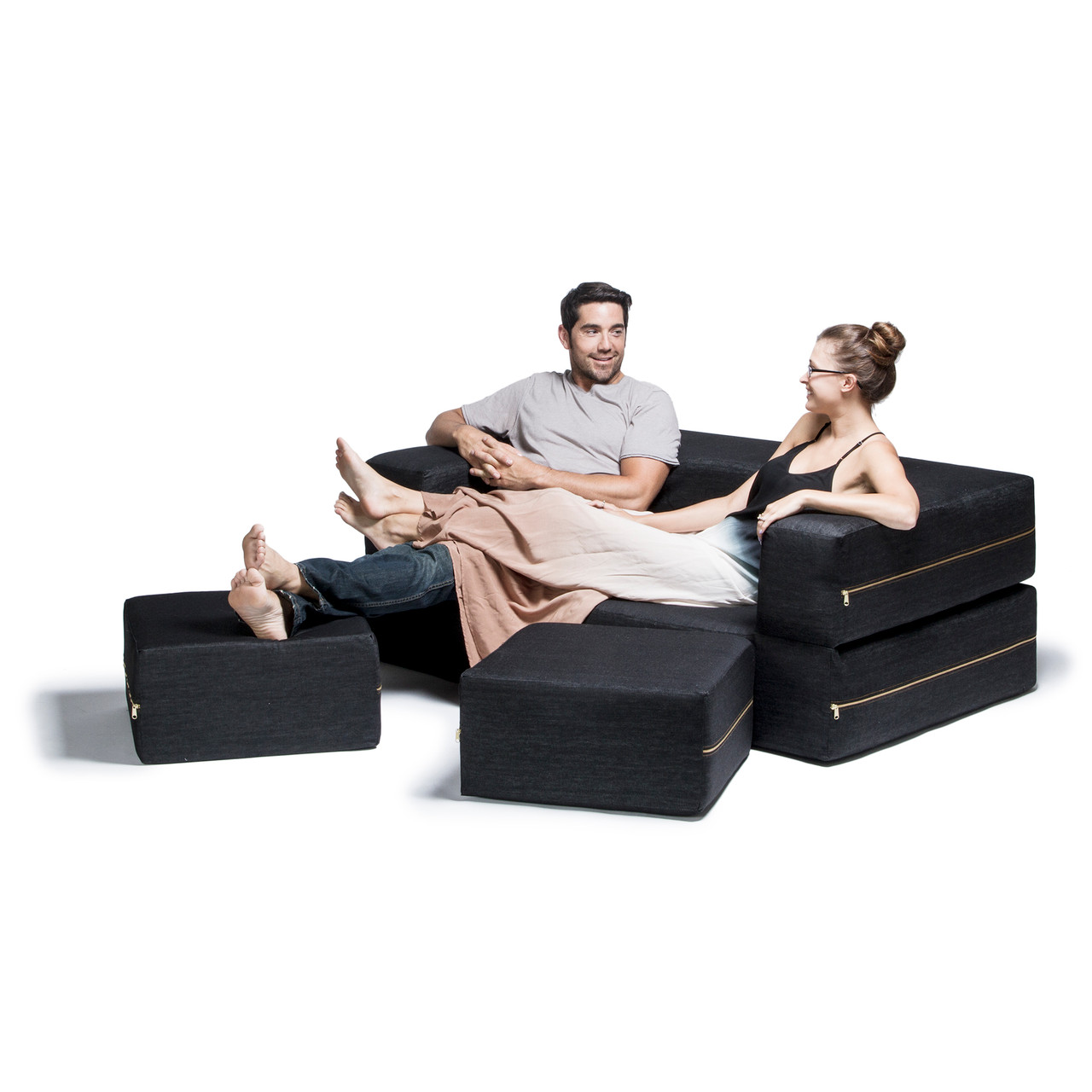 Buy Jaxx Zipline Convertible Sleeper Loveseat & Ottomans - Denim