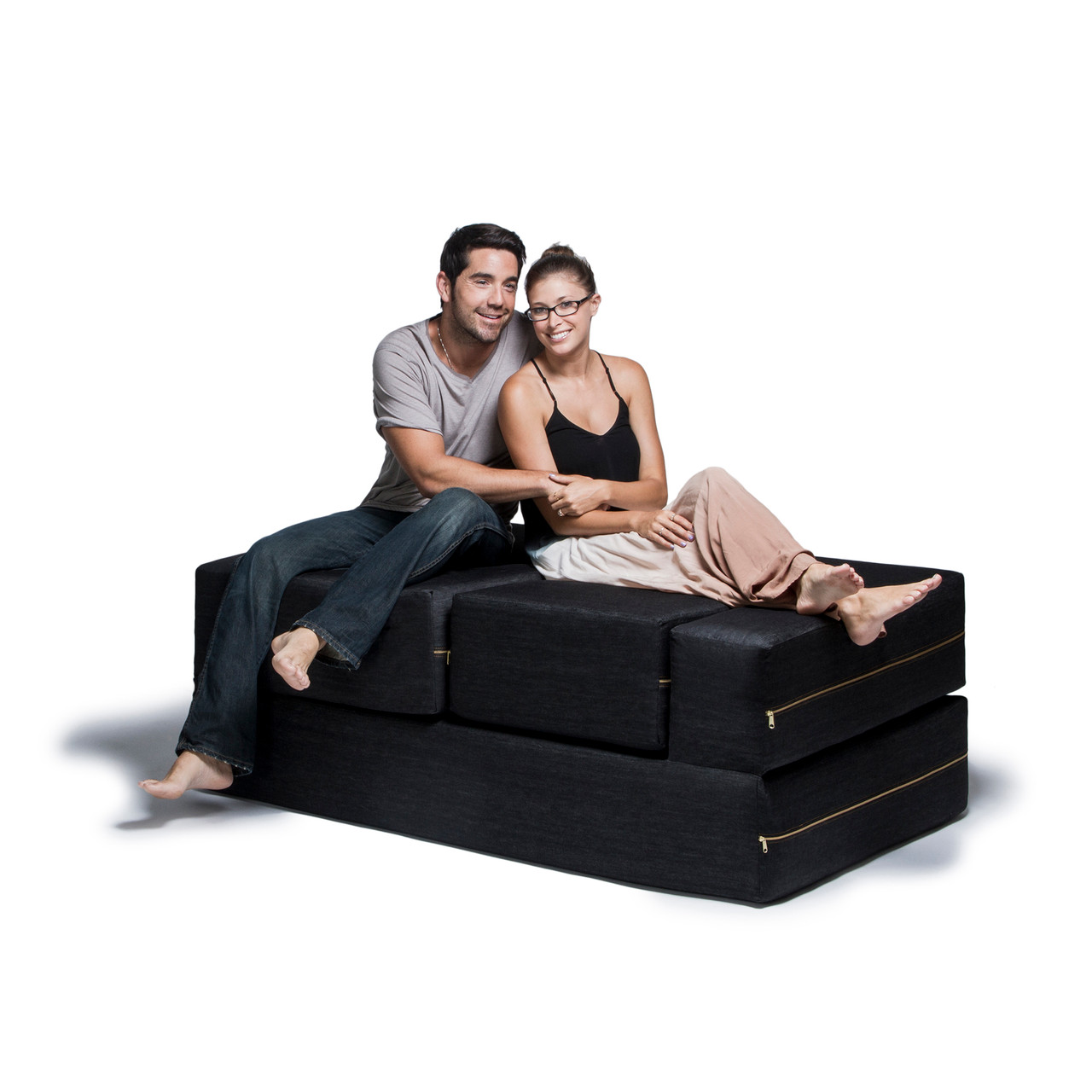 Buy Jaxx Zipline Convertible Sleeper Loveseat & Ottomans - Denim