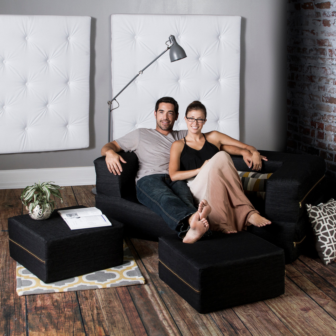 Buy Jaxx Zipline Convertible Sleeper Loveseat & Ottomans - Denim