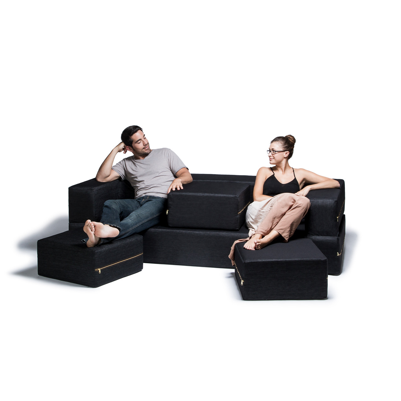 Buy Jaxx Zipline Convertible Sleeper Sofa & Ottomans - Denim